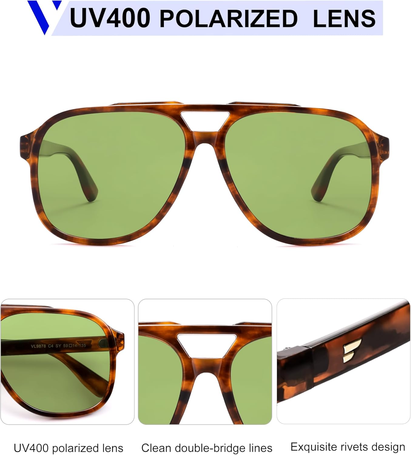 VANLINKER Retro Polarized Square Aviator Sunglasses Womens Mens Classic 70s Vintage Trendy Oversized Aviators VL9878 - Image 4