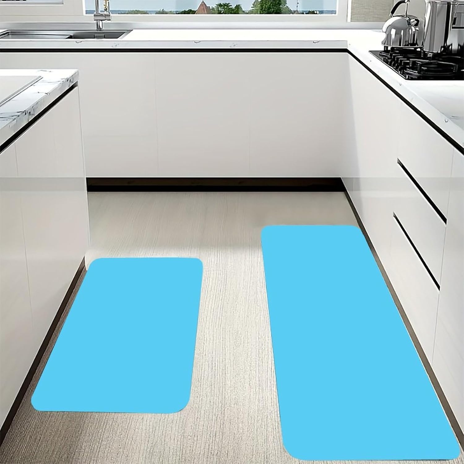 Sky Blue Kitchen Mat Kitchen Rug Set | Kitchen Rugs Flannel Velvety Washable breathable Water Absorbent Soft ，kitchen utensils for Kitchen, Floor,Laundry
