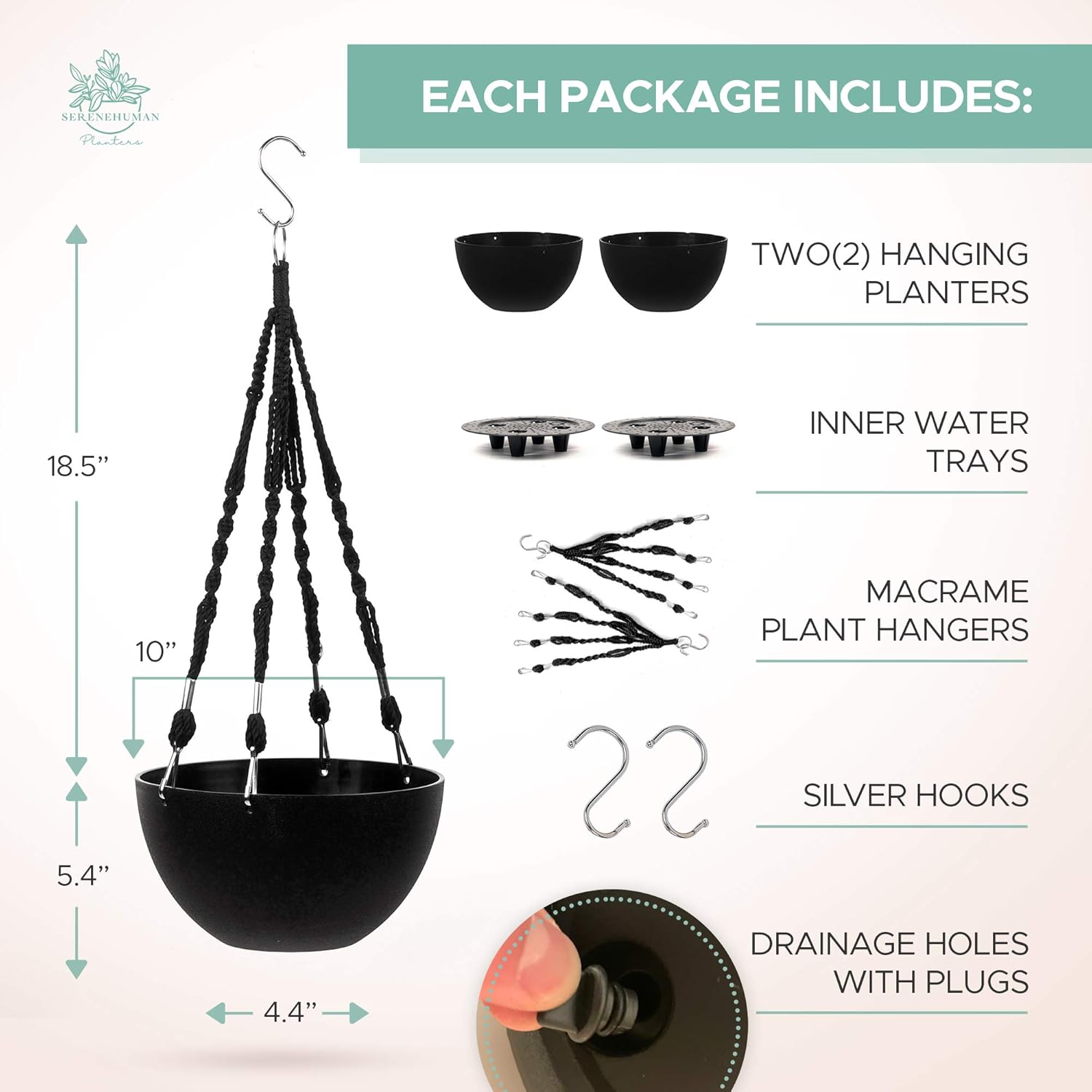 Self Watering Hanging Planter (10" Inch Set of 2) | Hanging Pots for Plants | Outdoor & Indoor Hanging Planters for Outdoor Plants | Macrame Plant Hangers with Handmade Rope by Serenehuman : Patio, Lawn & Garden