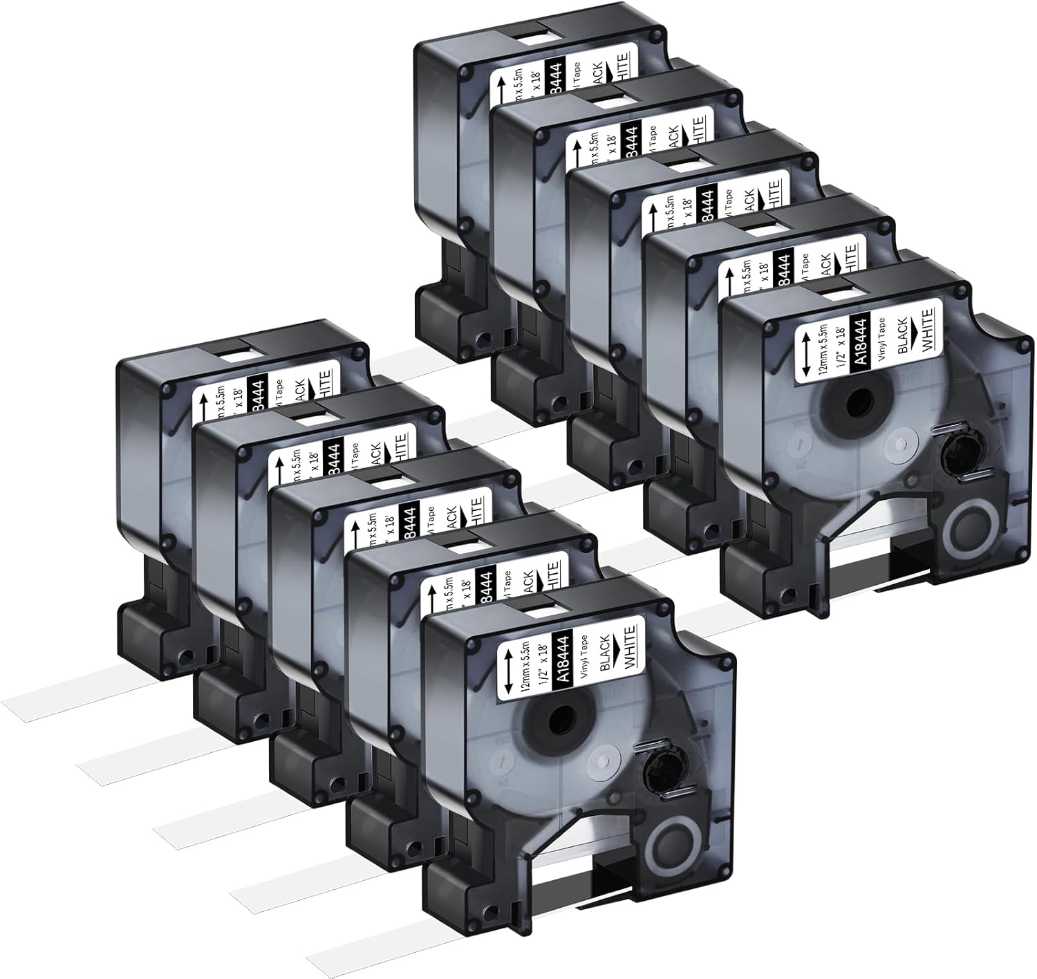 10 Pack Compatible for Dymo Rhino Pro IND Vinyl Label Tape 18444 1/2" 12mm Black on White Label for Rhino and 3M Label Maker Tape