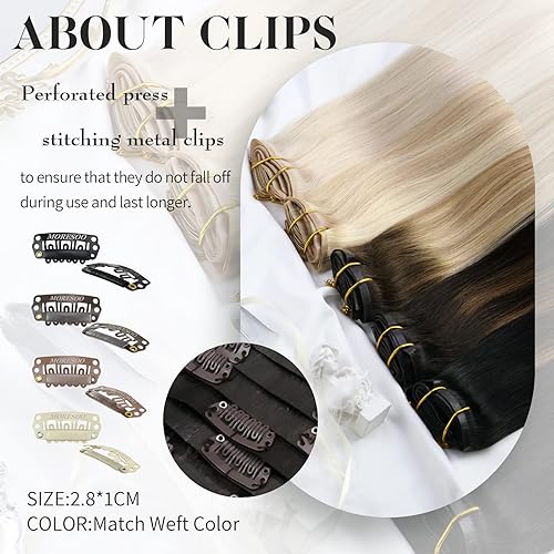 Miniatura 8 de Moresoo Extensiones de cabello humano con clip, sin costuras, color marrón, extensiones de cabello humano con clip, de trama de poliuretano, color