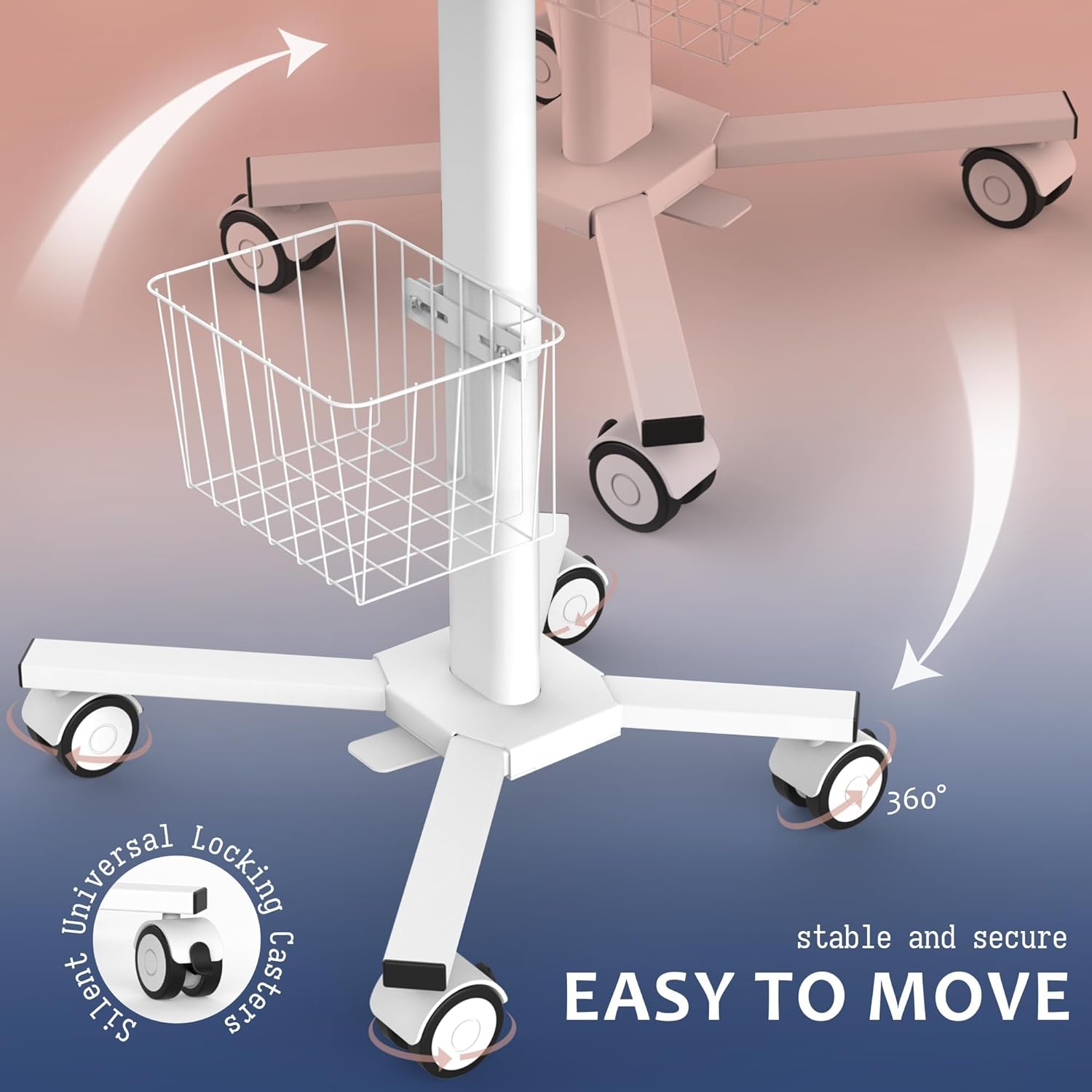 MPS Height Adjustable Portable Laptop Desk with Wheels – Mobile Workstation with Pneumatic Gas Spring, Non-Slip Locking Casters, VESA Compatible for Hospital and Clinic Use