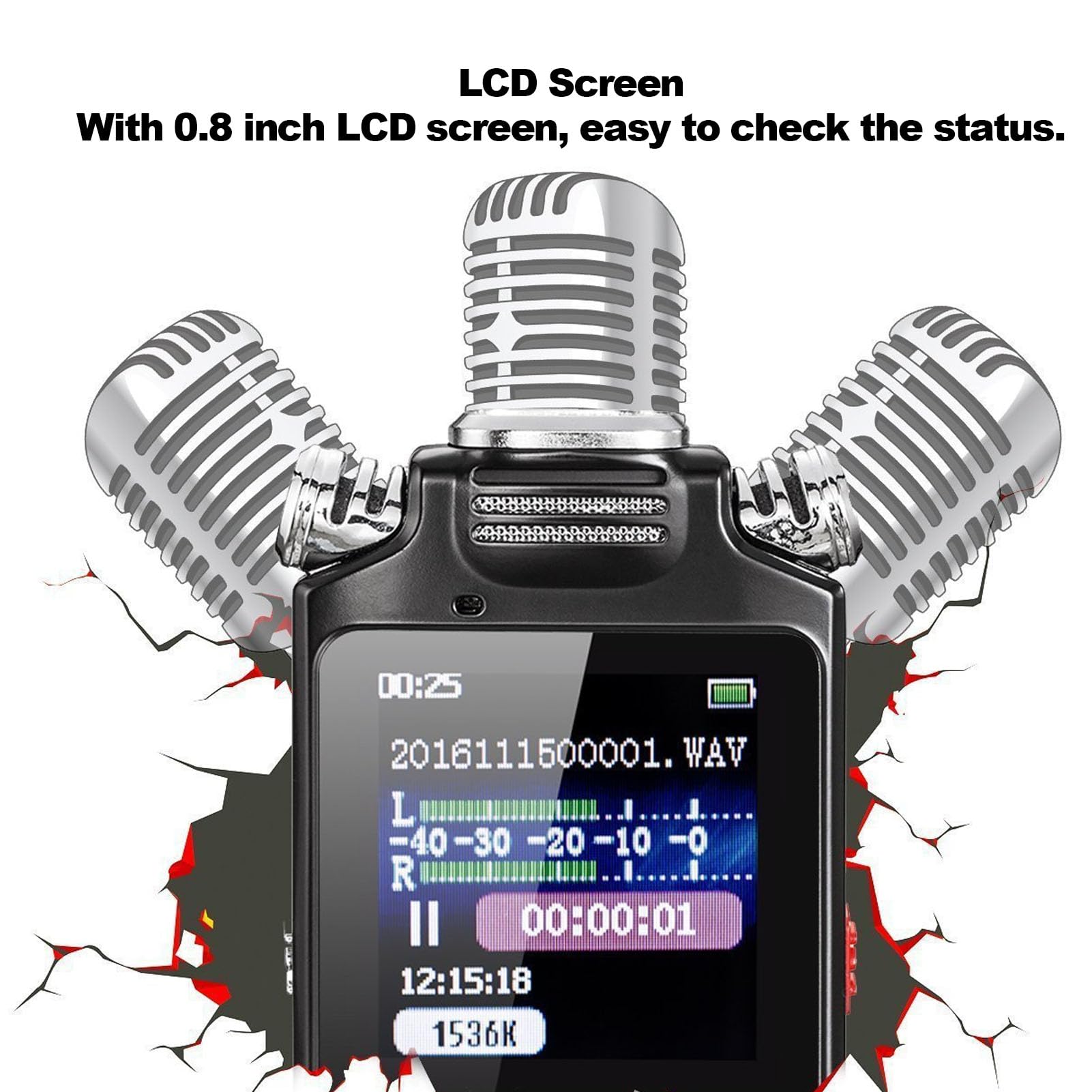 Digitaler Sprachrekorder, Sprachaktivierter Rekorder mit Lautsprecher, 0,8-Zoll-LCD-Bildschirm, Diktiergerät, Aufnahmegerät, Tonbandgerät für Vorlesungen (32GB)