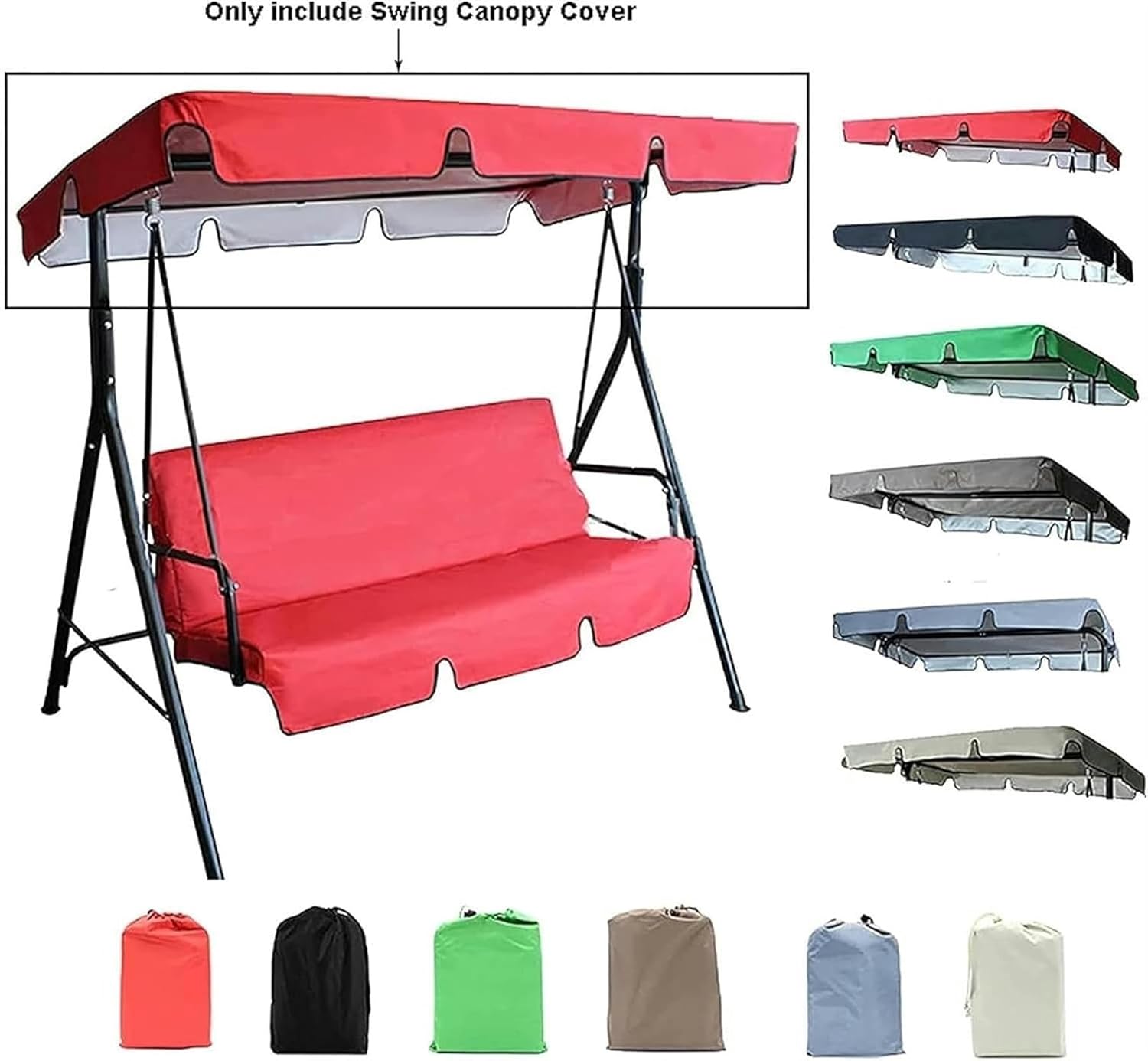 AMNOOL Patio Swing Canopy Replacement 2 Or 3 Seater Swing Canopy Cover Waterproof Sunshade UV Protection Outdoor Hammock Top Cover-1