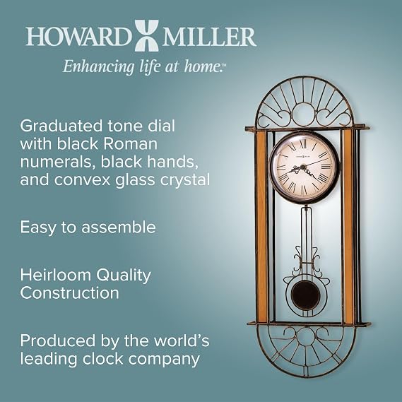 Howard Miller Devahn Wall Clock 625-241 – Wrought-Iron and Wood with Quartz Movement