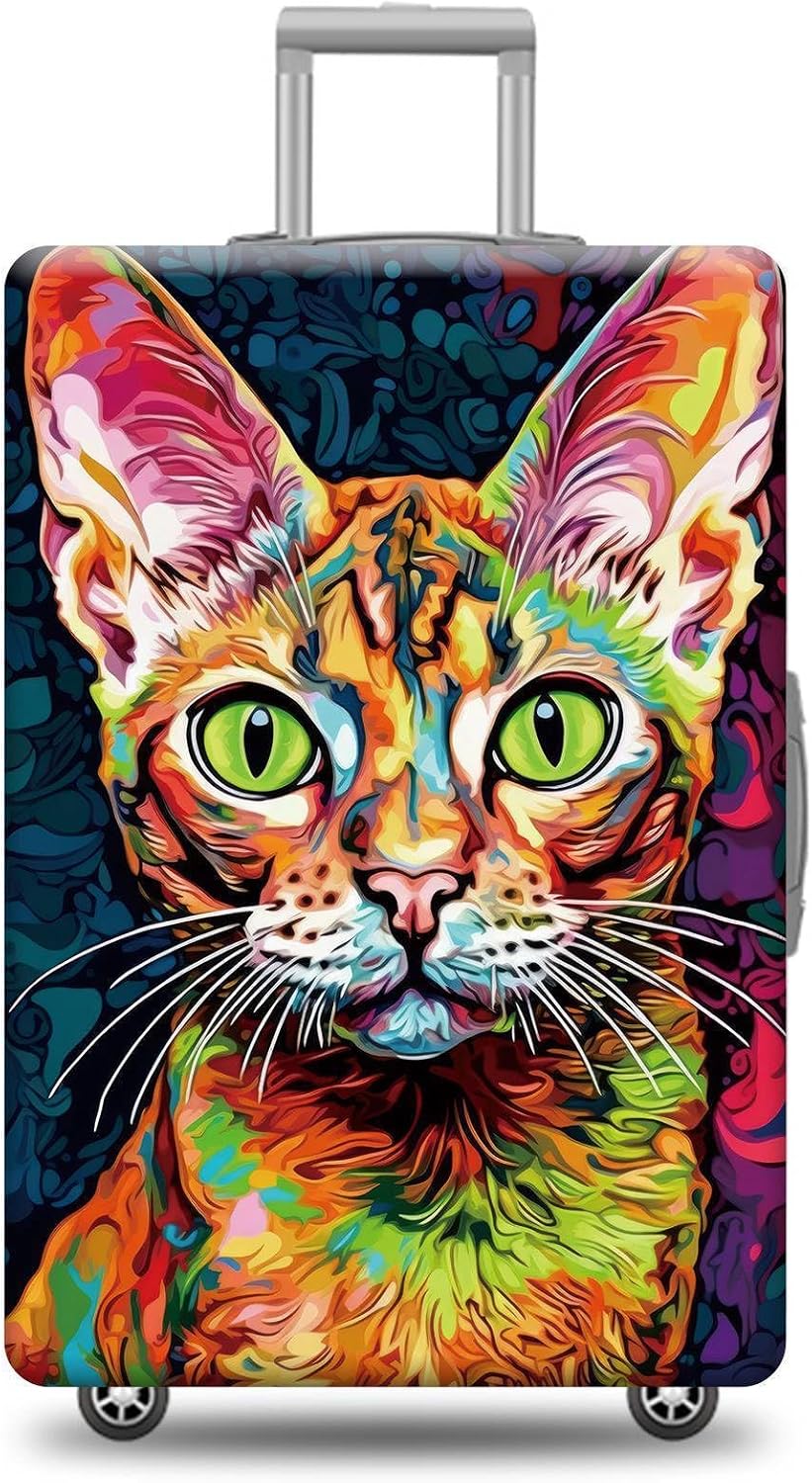 Personalized Luggage Cover Cute Bengal Devon Rex Cat Suitcase Protector Washable Elastic Baggage Cover For Pet Lovers Fits 18"-32" Luggage Style 4