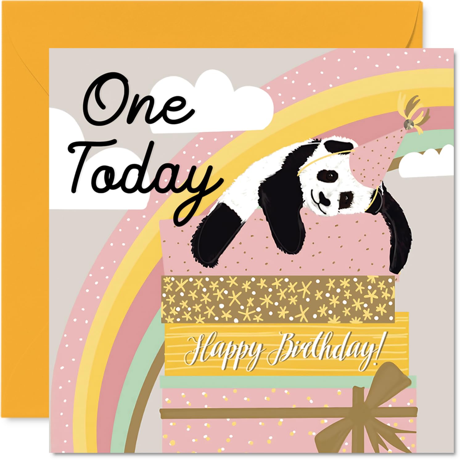1st Birthday Cards for Boys Girls - Sleepy Panda - Happy Birthday Card for 1 Year Old Boy Girl Sister Granddaughter Nephew Daughter, 145mm Bday Greeting Cards
