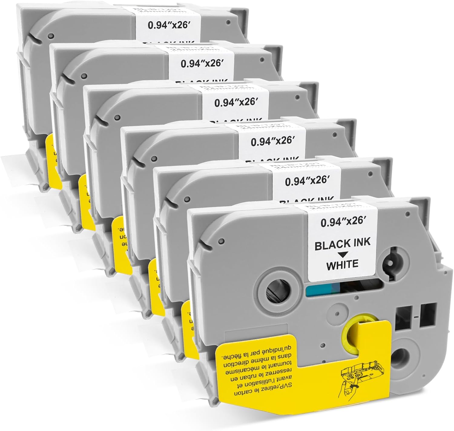 6-Packs TZe-251 White Label Tape 24mm 0.94 Laminated Labels Compatible for Brother P-Touch Label Maker Tape Refills PT-D600 PT-D610BT PTP700 PTP710BT, 0.94 in x26.2 ft