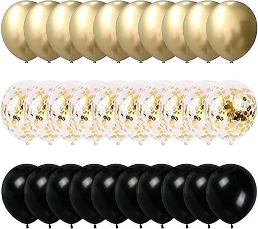 60 Pieces Gold and Black Balloons Black Gold Balloons Latex Balloons Party Balloons Confetti Helium Balloons for Birthday Decorations Christmas Anniversary Wedding Graduation