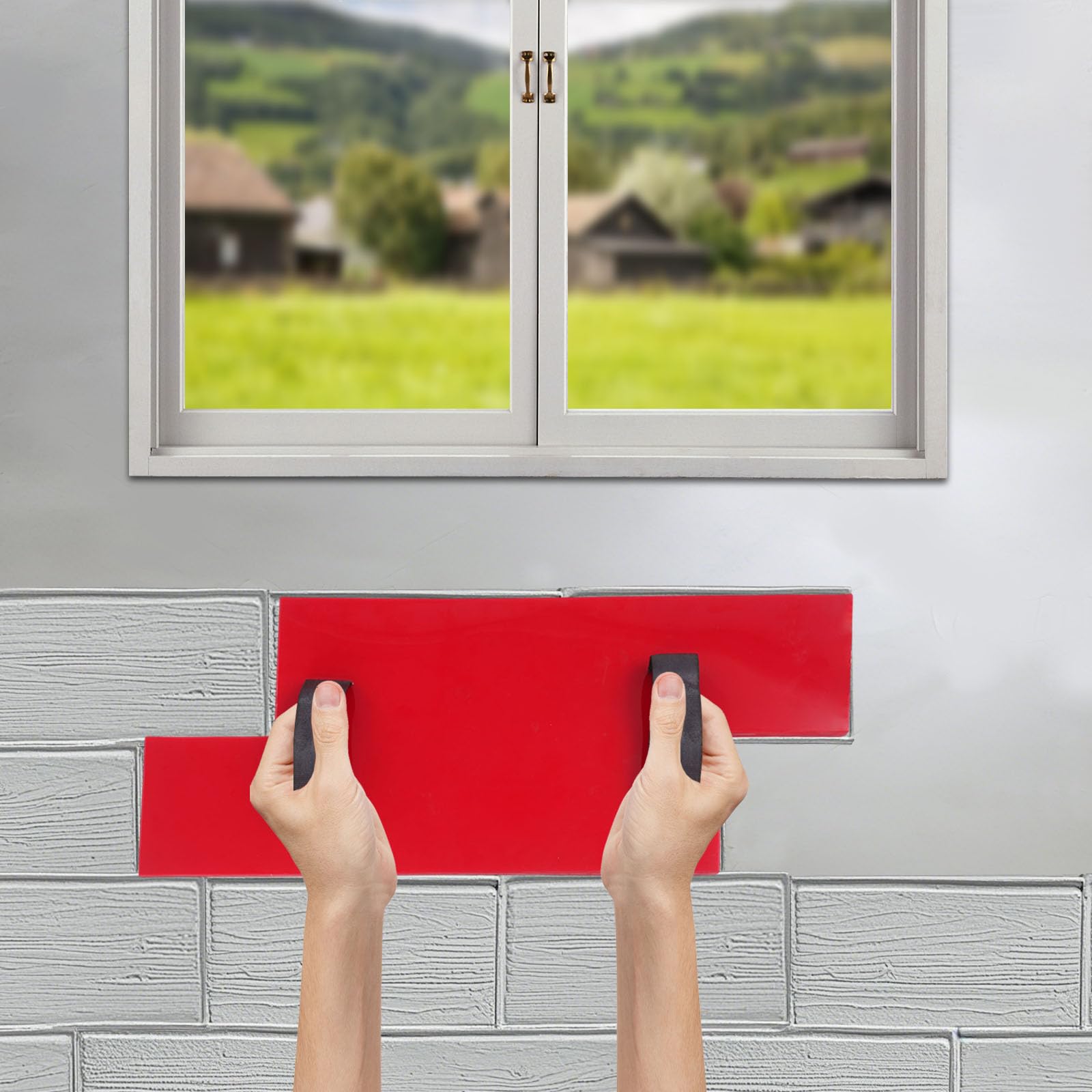 Betonstrukturmatte aus PU Nahtlose Stempelmatte Betonstempel Betonformen für Gehwege/Hofeinfahrt/Garten - Rot (60x30cm, 60x24cm) (057)
