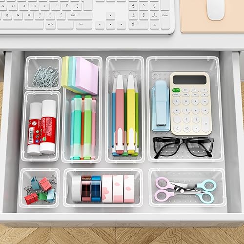 Miniatura 6 de Juego de 12 organizadores de cajones, bandejas de almacenamiento de herramientas de 4 tamaños, organizador de tocador de maquillaje de plástico