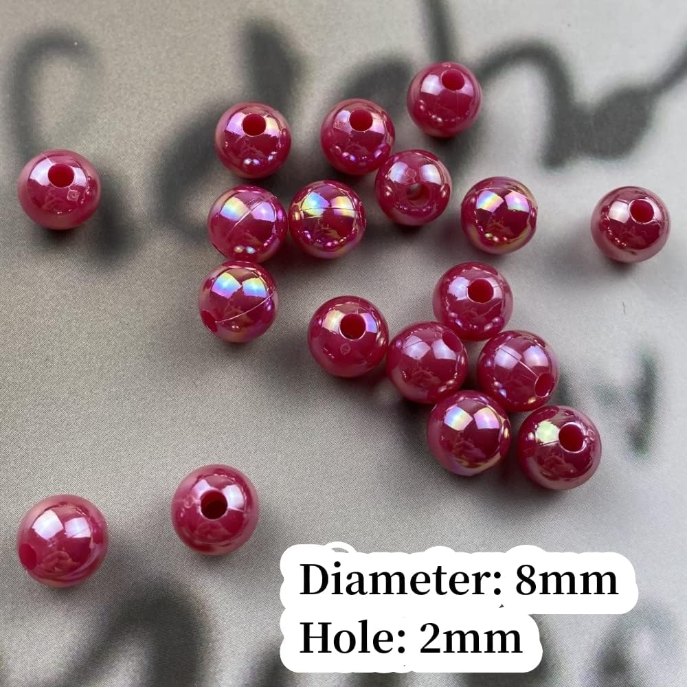 300pcs Pearl Beads for Crafts 8mm AB Colors Round Loose Pearl Beads for Necklaces Bracelets Earrings Jewelry Making Home Decoration(Red AB) - Image 3
