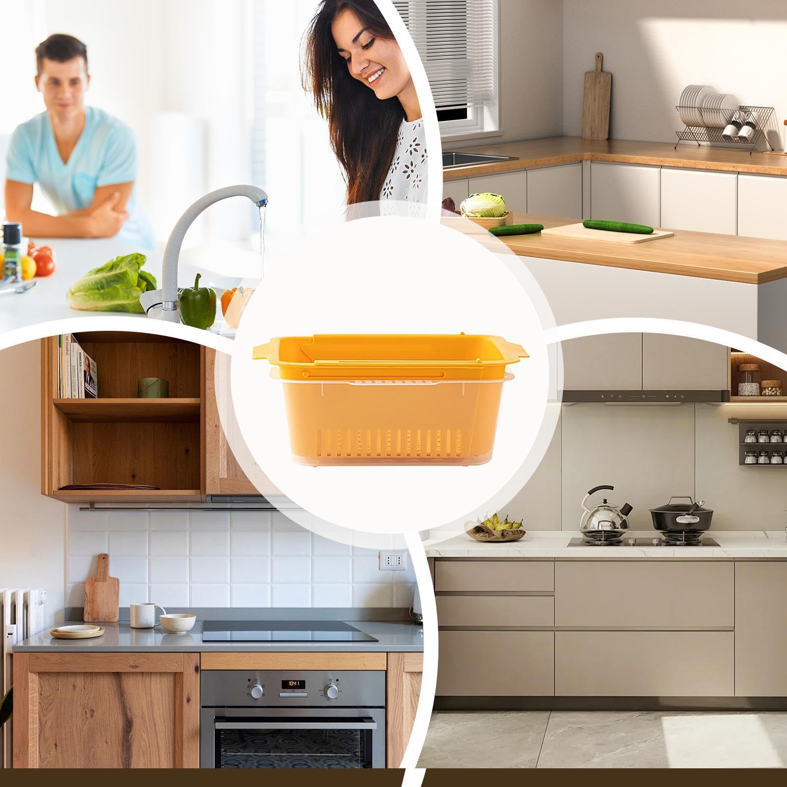 Yorajuy Keuken afdruiprek mand, gootsteen keuken zeef mand uitschuifbare vergiet mand, dubbellaags verstelbare afdruiprek mand wassen groenten keuken benodigdheden voor keuken
