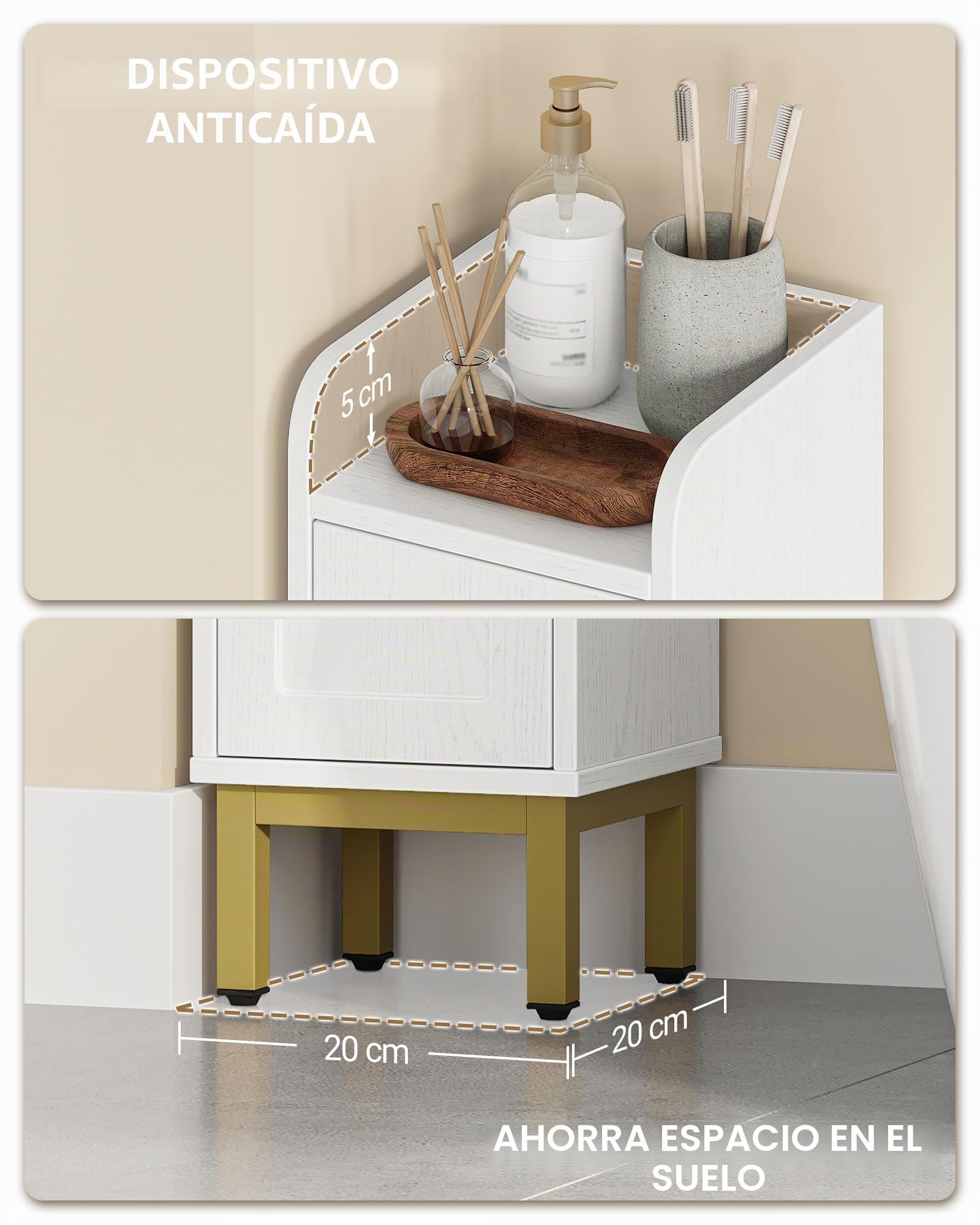 Hzuaneri Armario Alto de Baño, Mueble de baño Estrecho con 2 Puertas, Mueble de almacenaje diáfano con estantes Regulables, Adecuado para pequeños lavaderos, cocinas y Salones, Blanco BC22413G