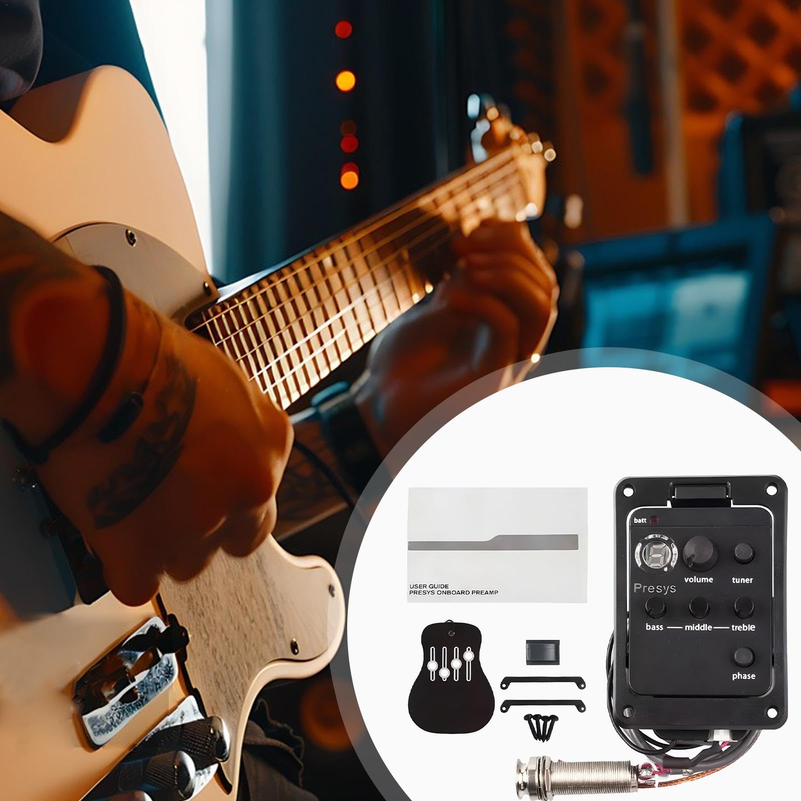 Preamplificador Con Afinador Para Guitarra Acústica - Ecualizador, Control De Volumen Y Bajo Batería