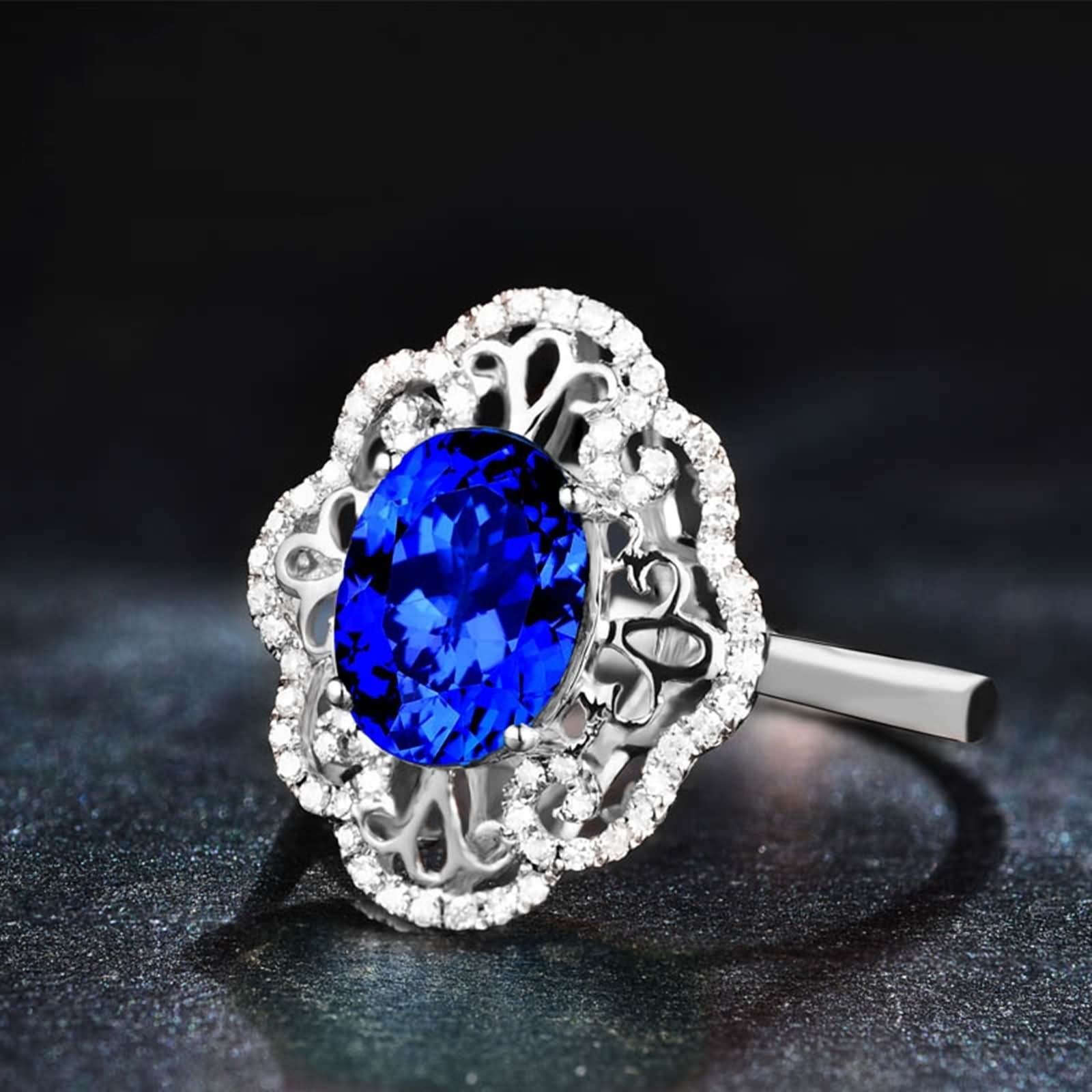 Anello da donna, moderno, in oro bianco 18 carati (750), con tanzanite da 2 carati, regalo per la migliore amica