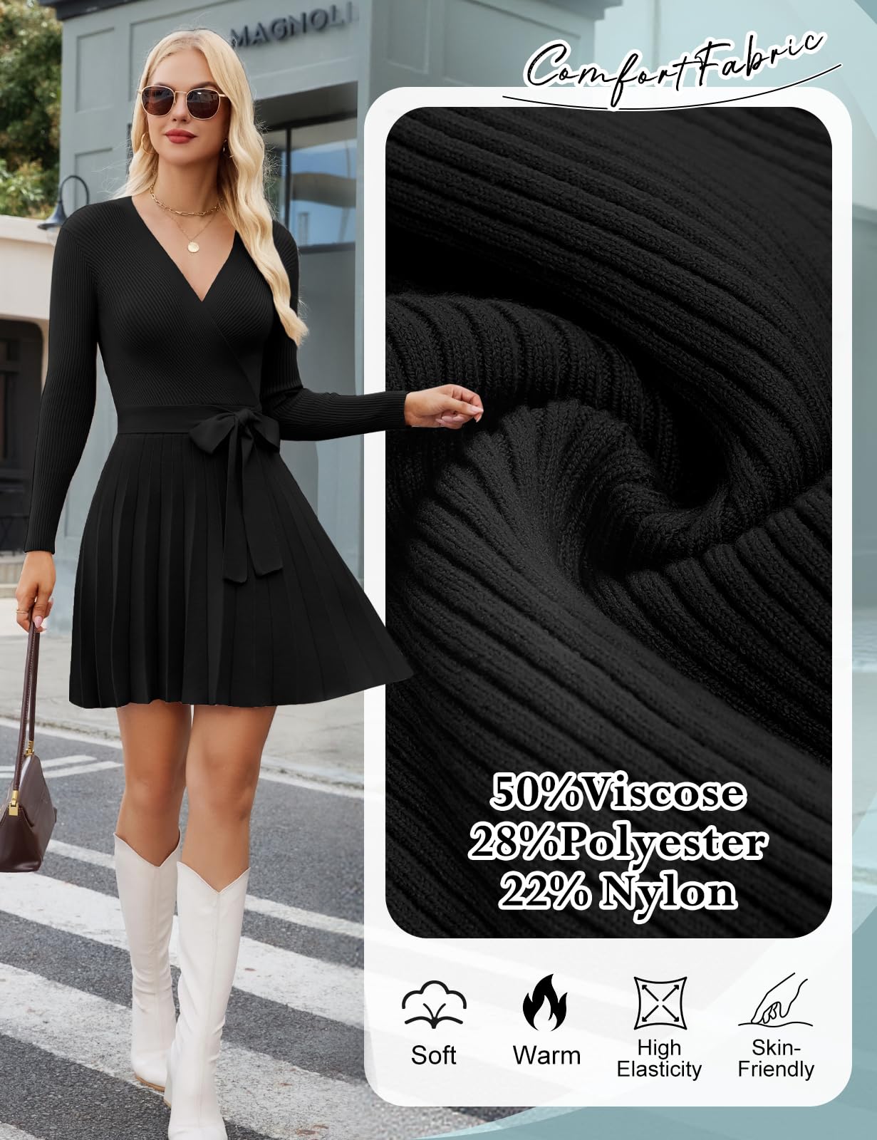 Strickkleid Damen Winterkleid Pulloverkleid Elegant