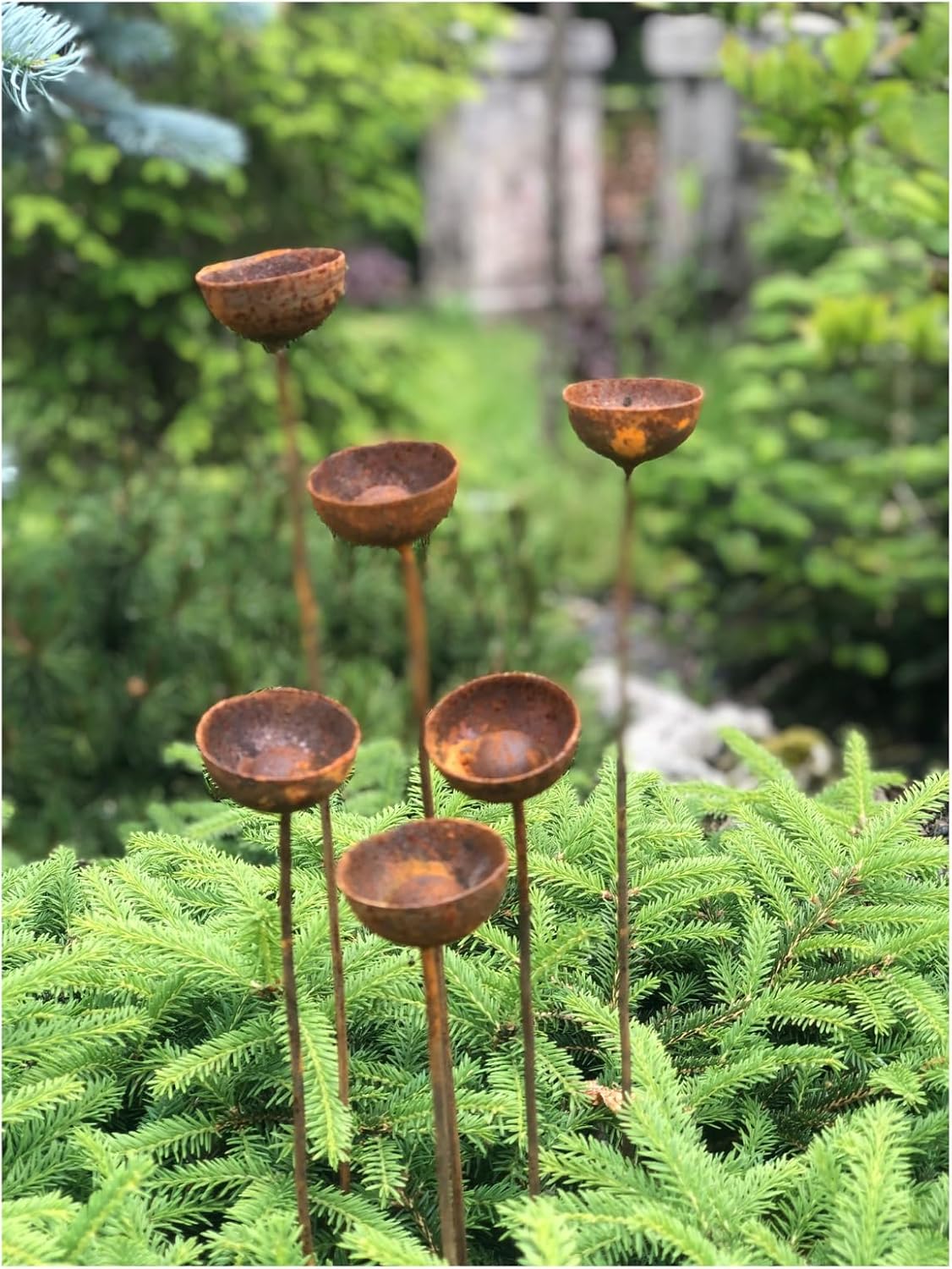Rusty Flowers Set of 6, Flowers Garden Decor, Yard Art, Outdoor Ornaments, Rusty Metal rain Catchers