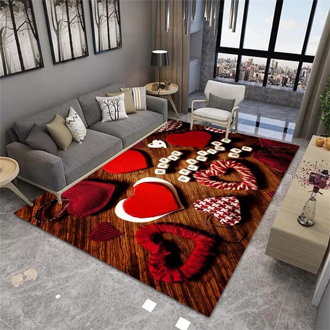Tapis de chambre de filles rouge 100x210cm tapis décoratif cœur antidérapant salon