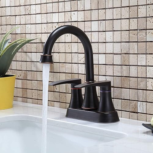Miniatura 3 de VABM80008H - Grifo de lavabo de baño de bronce aceitado de 2 manijas sin plomo, boquilla giratoria de arco alto de 360, juego de grifos de tocador