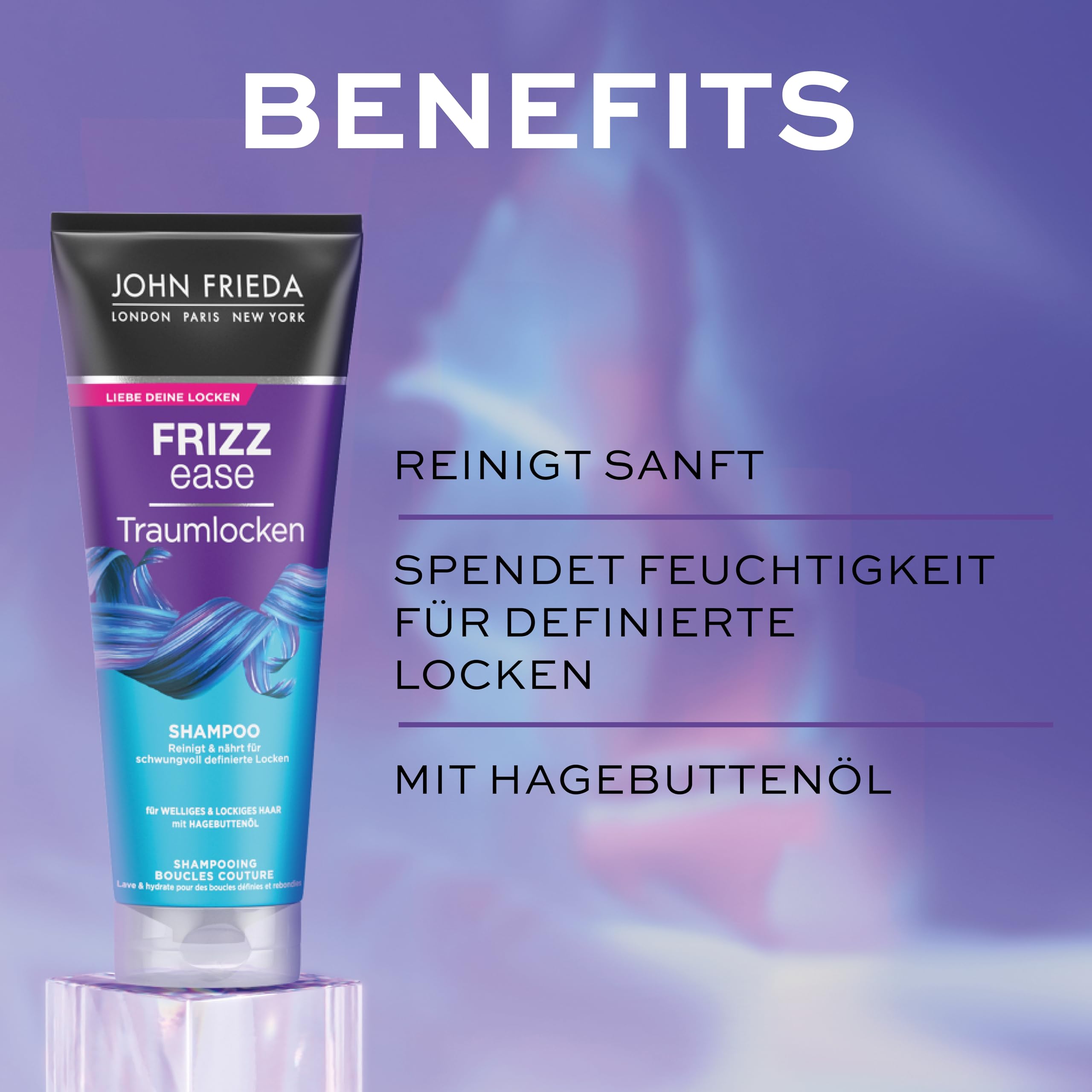 John Frieda Traumlocks zestaw korzyści do kręconych włosów – szampon, odżywka, spray do stylizacji i maska na oczy MegRhythm gratis – do zamachu i włosów – nawilża włosy