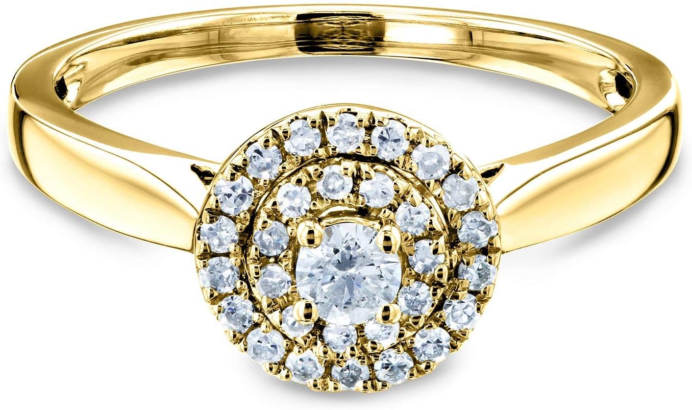 Kobelli Round Cluster Double Halo Taper Shank Diamond Ring 1/5 Carat TW 14k White Gold