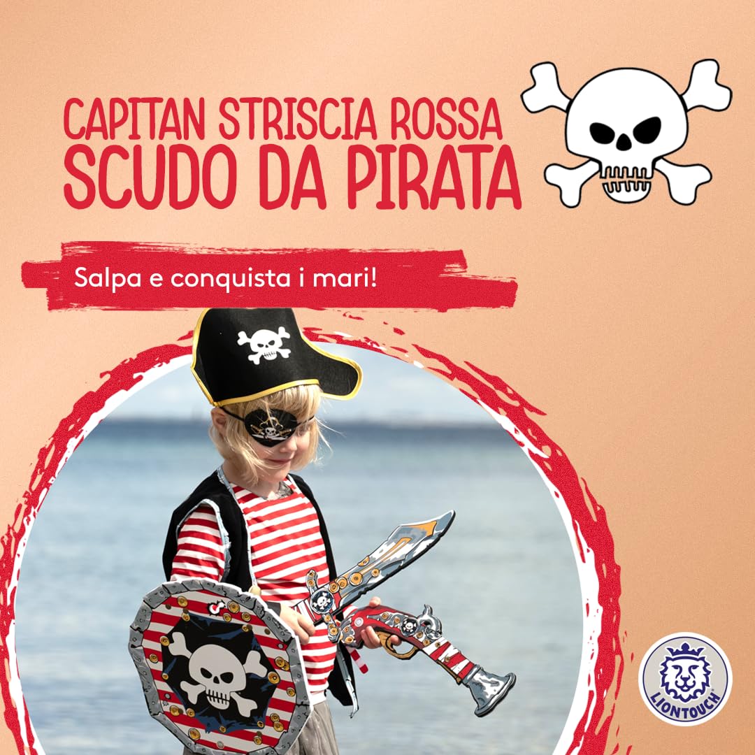 Liontouch - Scudo da Pirata - Capitan Striscia Rossa - età 3-8 Anni | Giocattolo in Gommapiuma Tema Teschio per Giochi di Ruolo per Bambini | Ideale per Costumi per Navigare nei Caraibi