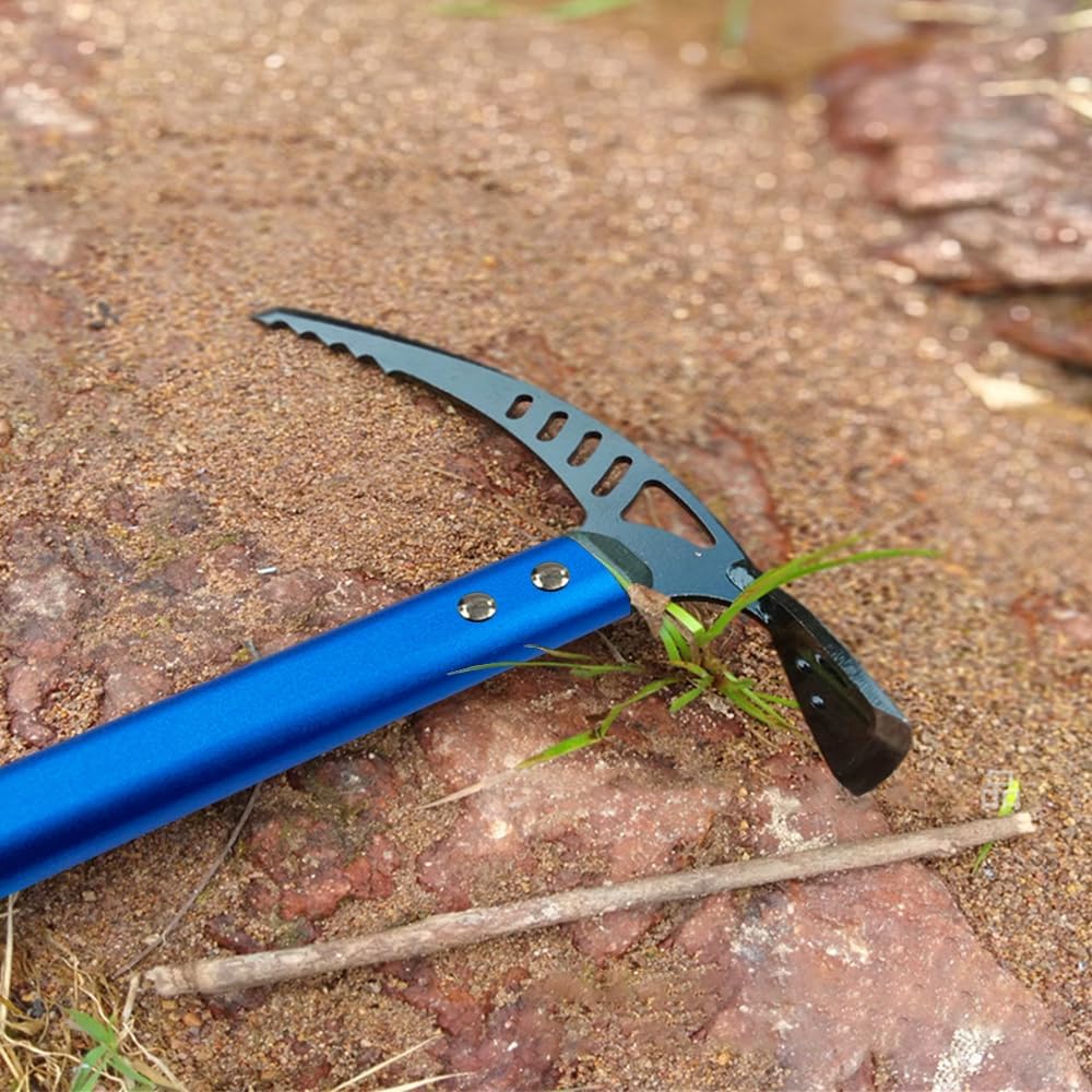 Outdoor Camping Ice Axe Walking Pick for Camping Aluminum Alloy Mountaineering Axe Glacier Climbing Tool Lightweight Design,70 Cm (Blue)