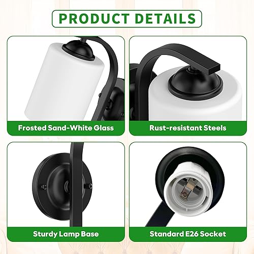 Miniatura 5 de Apliques de pared para dormitorio, baño, accesorios de iluminación modernos de tocador, negro mate, faroles de iluminación de montaje en pared con