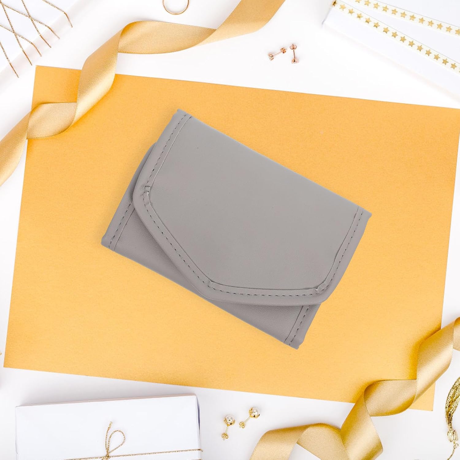 Mikikit Travel Jewelry Organizer Roll Small Foldable Mini Jewelry Pouch Gray Portable Earring and Necklace Holder for Women
