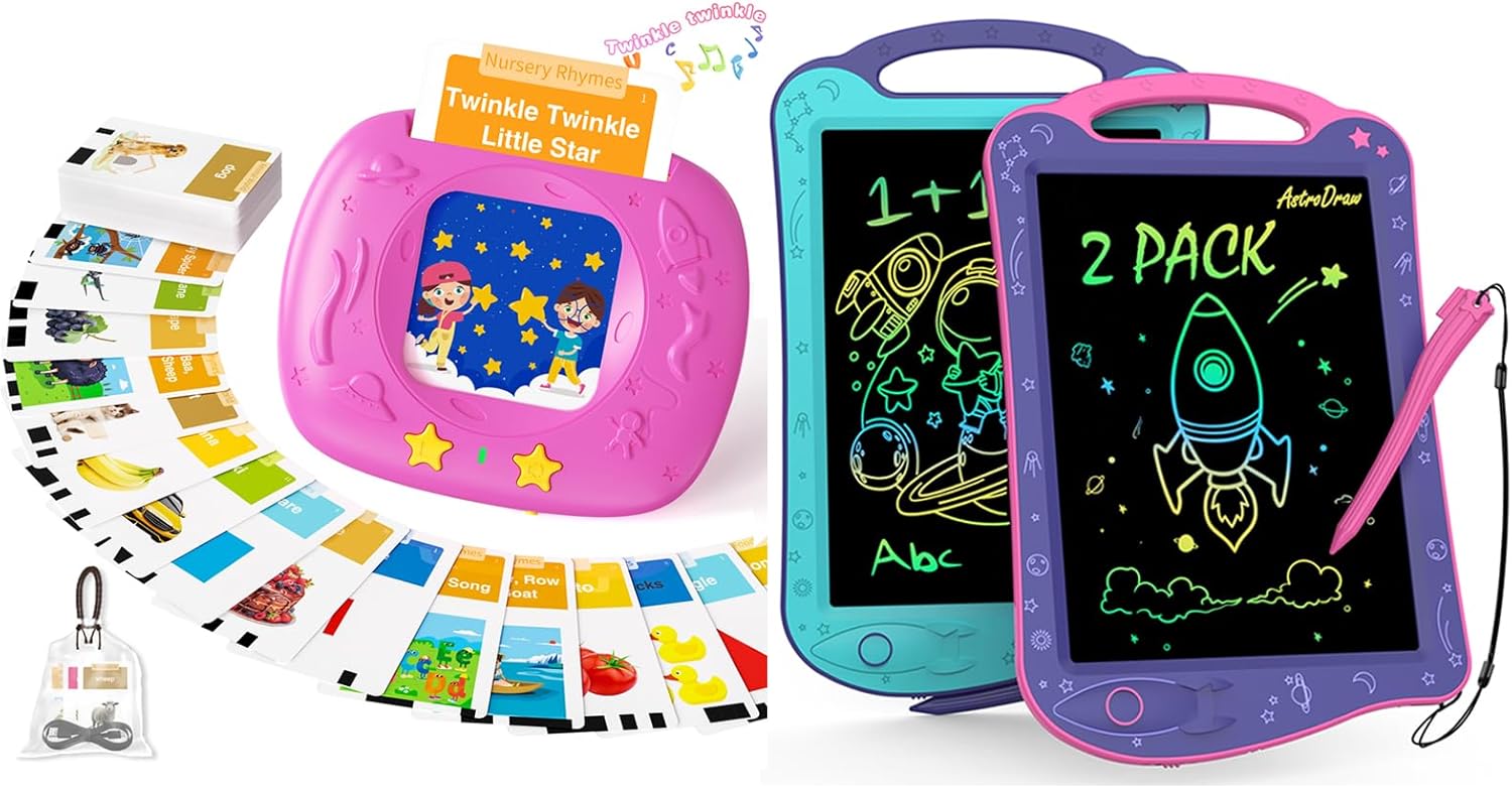 HOMESTEC Toddlers Talking Flash Cards with American Accent+Astrodraw Drawing Pad