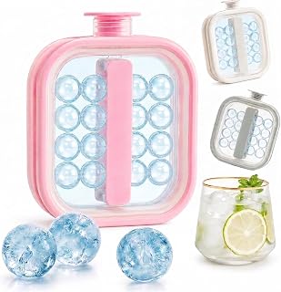 17 fl oz 2-in-1 Ice Ball Maker Bottle, 19-Ball Silicone Ice Mold with Portable Water Bottle Design, Space-Saving Freezer Ice Maker for Whiskey, Cocktails and Cold Drinks (Pink)