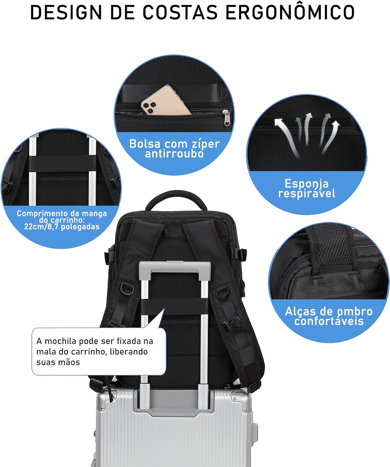 Mochila Executiva de Viagem Grande 40L Impermeável com Porta USB, Mochila Compartimento para Notebook, Mochila Feminina/Masculina Reforçada para Trabalho e viagem – VANOVA