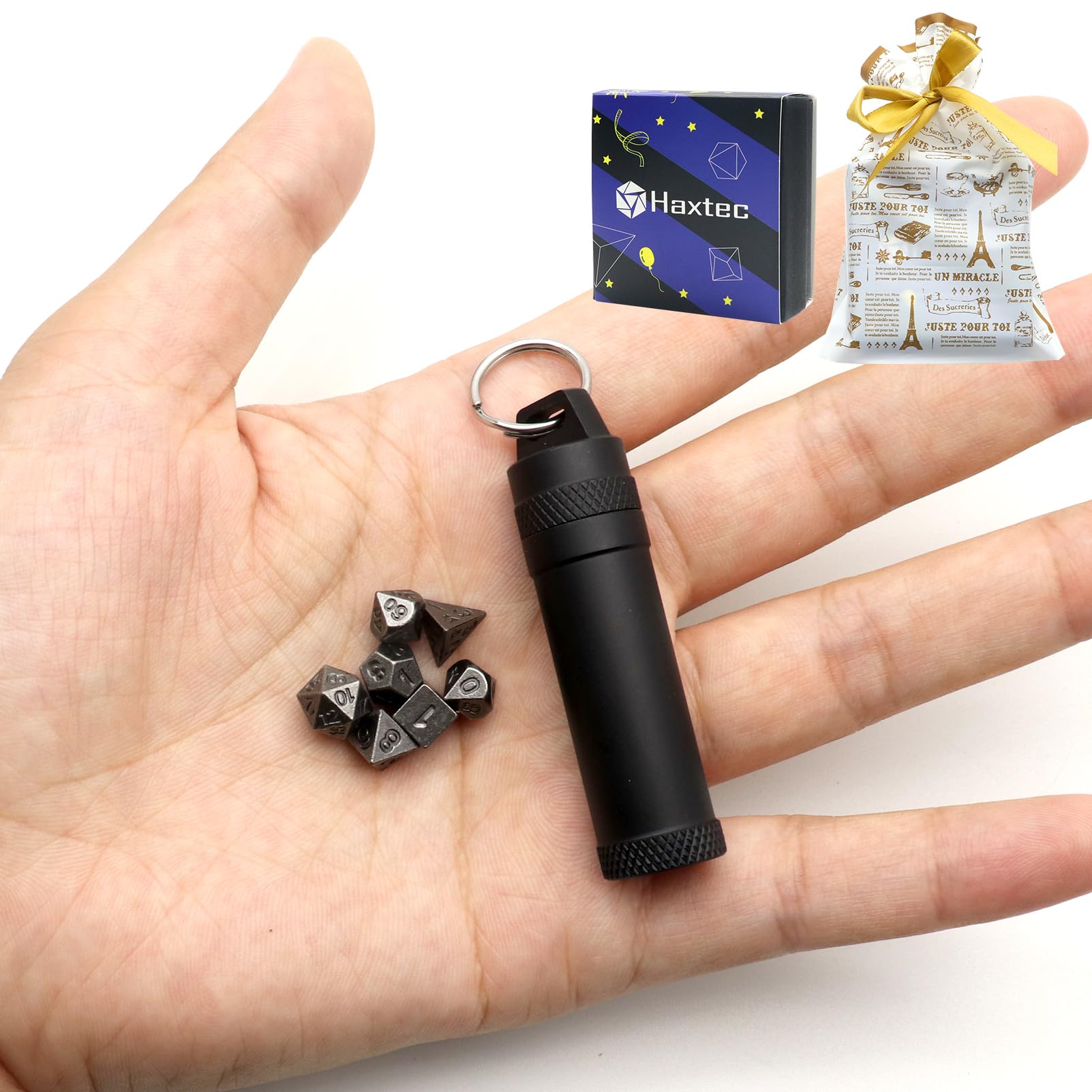 Haxtec Mini-DND-Würfel-Set aus Metall mit kupferhohlem D20-H
