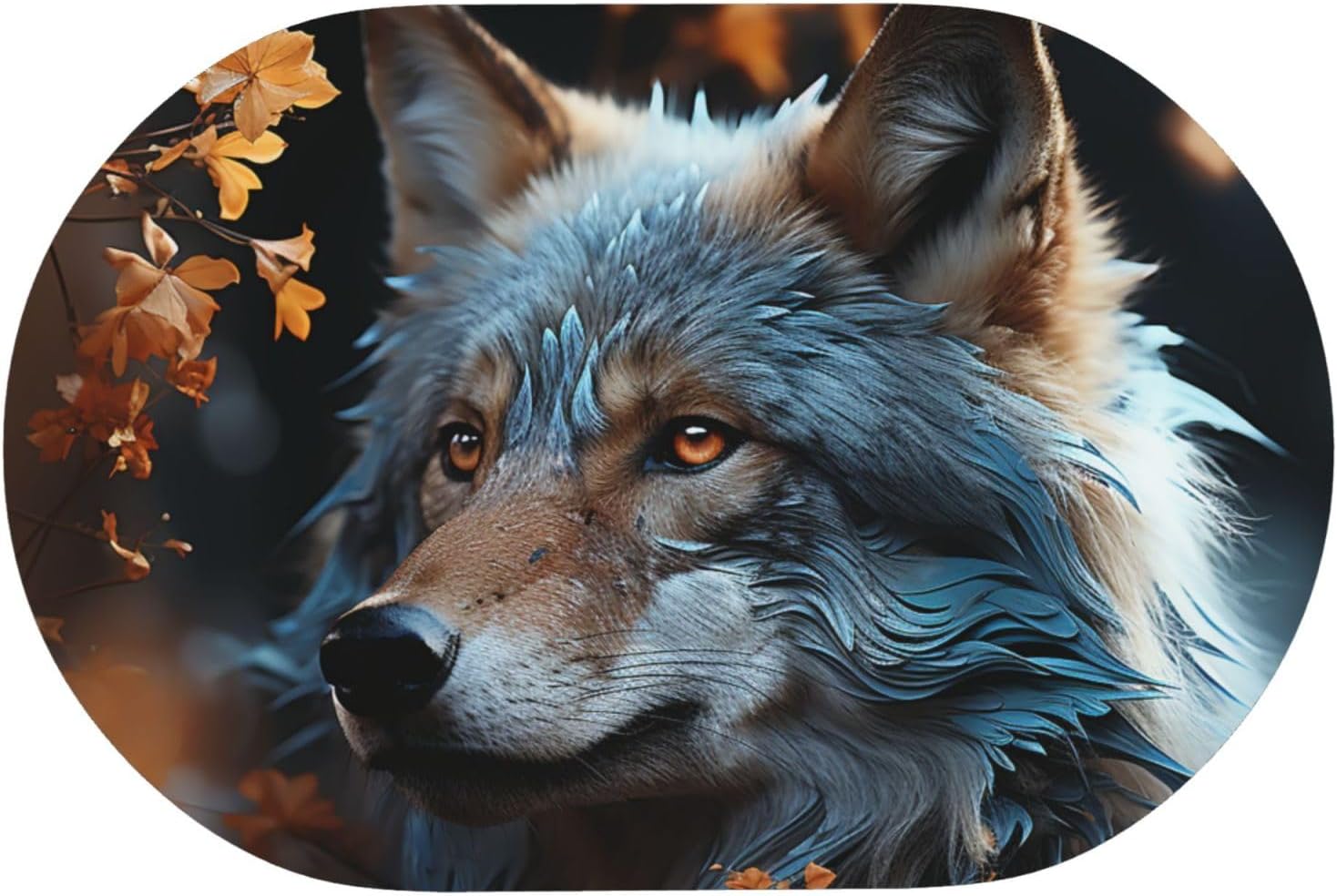 Stone Bath Mats Autumn Leaves and a Wolf Diatomaceous Earth Bath Mat Super Absorbent Bathroom Floor Mat Quick Drying Diatomite Shower Mat for Shower Bathtub Bathroom Accessory 16x24in