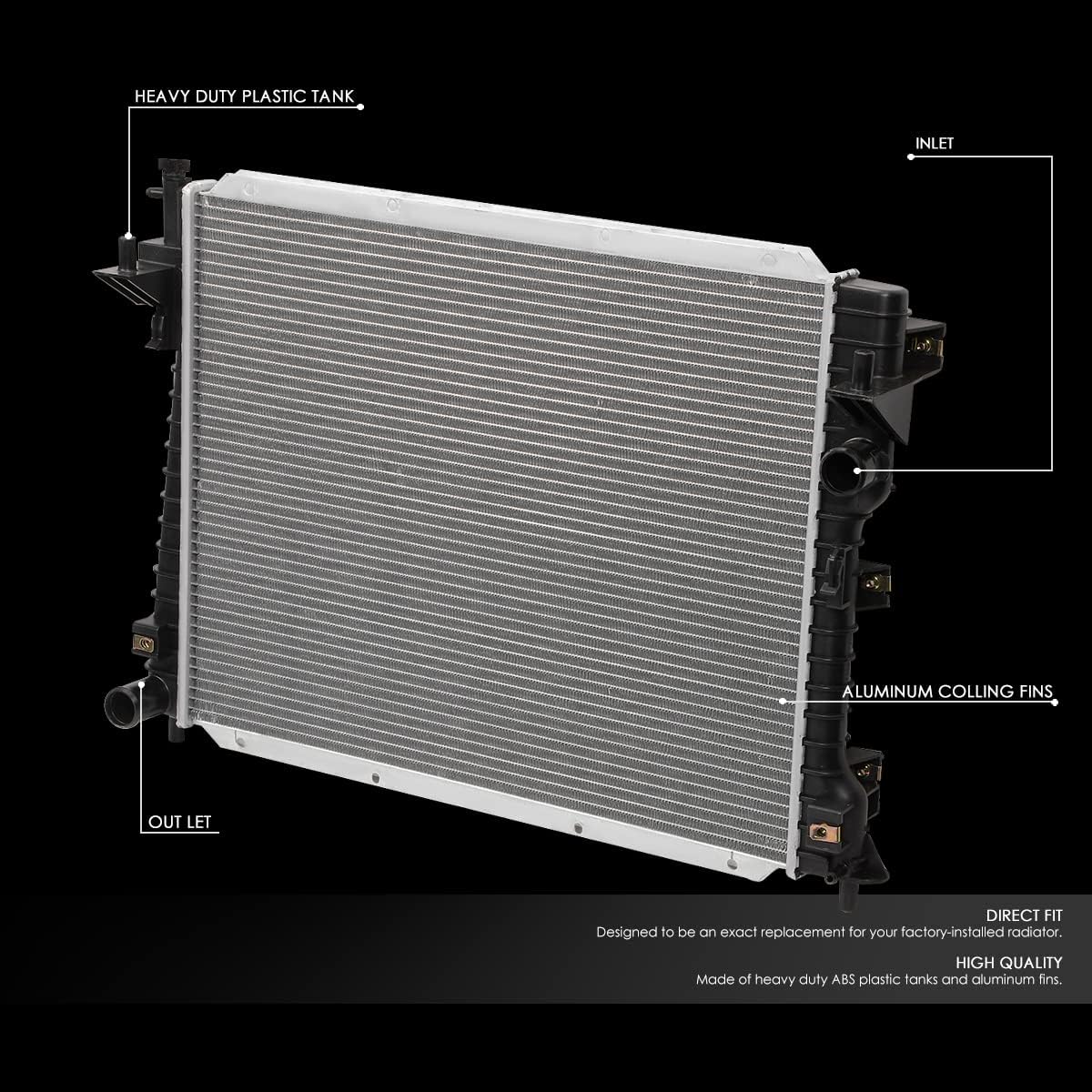 DNA Motoring OEM-RA-13205 1-Row Aluminum Core Radiator Compatible with 05-14 Mustang 3.7L 4.0L 4.6L 5.0L,24-1/8" W X 19-/16" H X 1" D,1-1/2" Inlet / 1-1/2" Outlet 05-14 Mustang AT/MT