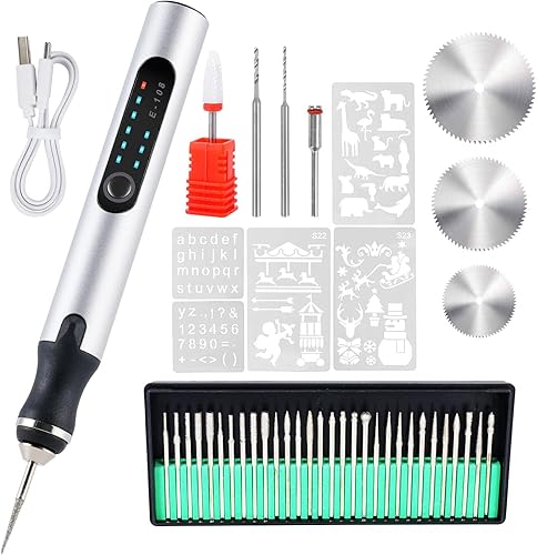Hgrotp Bolígrafo de grabado con 37 puntas, inalámbrico y recargable, apto para principiantes, herramienta de grabado giratorio para equipo