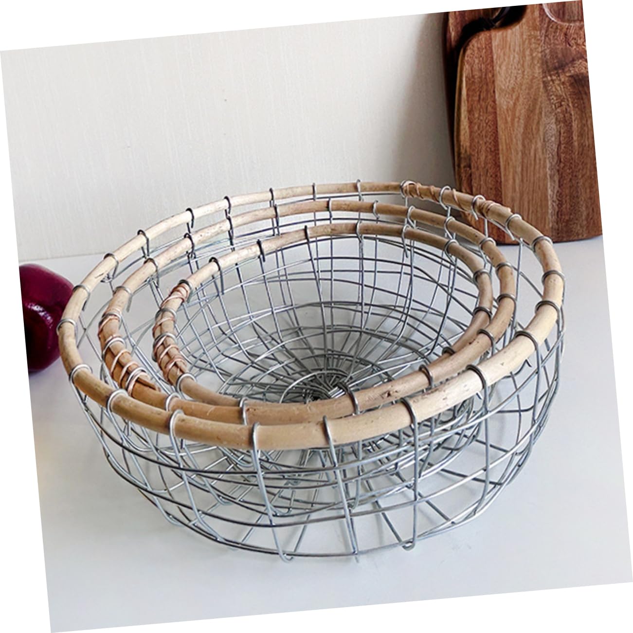 HOOTNEE 3pcs Bread Baskets Wrought Iron Wire Basket Wooden Storage Baskets Metal Wire Storage Basket