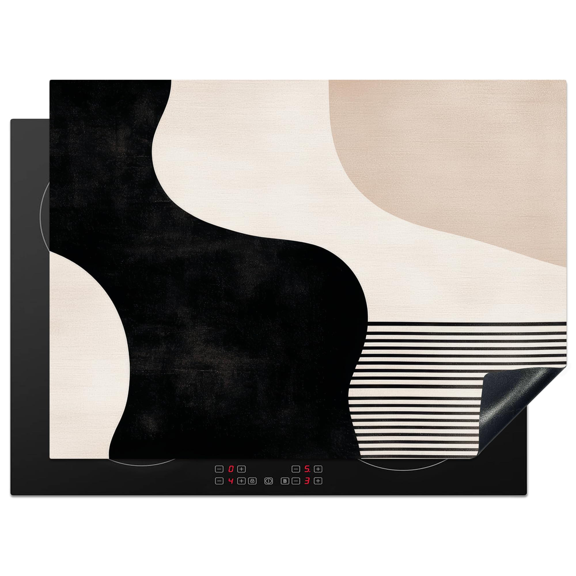 KitchenYeah© Induction Hob Protector Mat 20.5"x27.6" / 70x52 cm Stove Cap Top Cover Kitchen Cooker Covers for Electric Hobs Vinyl Abstract - Japandi - Beige - Modern