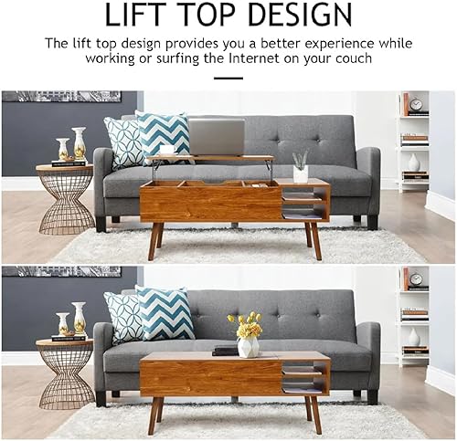 Miniatura 8 de Mesa de Centro con Parte Superior Elevable de Madera con Compartimento Oculto y Estante de Almacenamiento Ajustable Mesa de Comedor de Mesa con