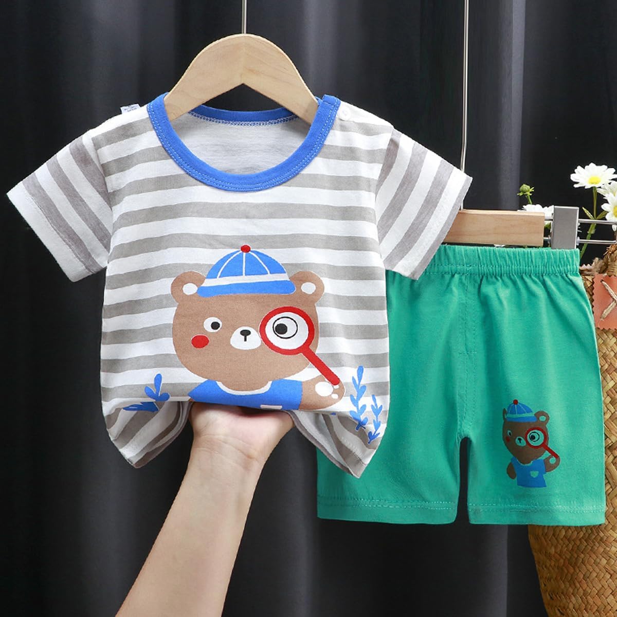Toddler Boys 4 Pieces T-shirts and Shorts Summer Outfit Striped Shirt Short Set - Image 6