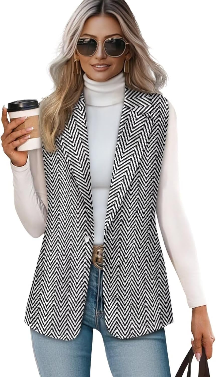 Sleeveless Suit Vest for Women Dress Jackets for Women Loose Fit Waistcoat One Button Suit Vest Blazer Jacket