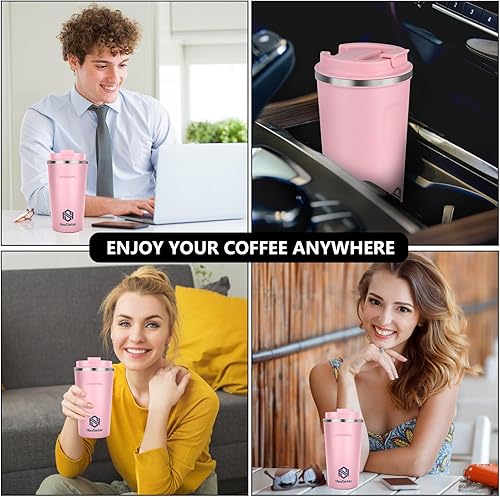 Miniatura 5 de Taza de café, vasos de café con popotes y cepillos para pajillas, taza de café de viaje con tapas a prueba de fugas para mantener el agua caliente y