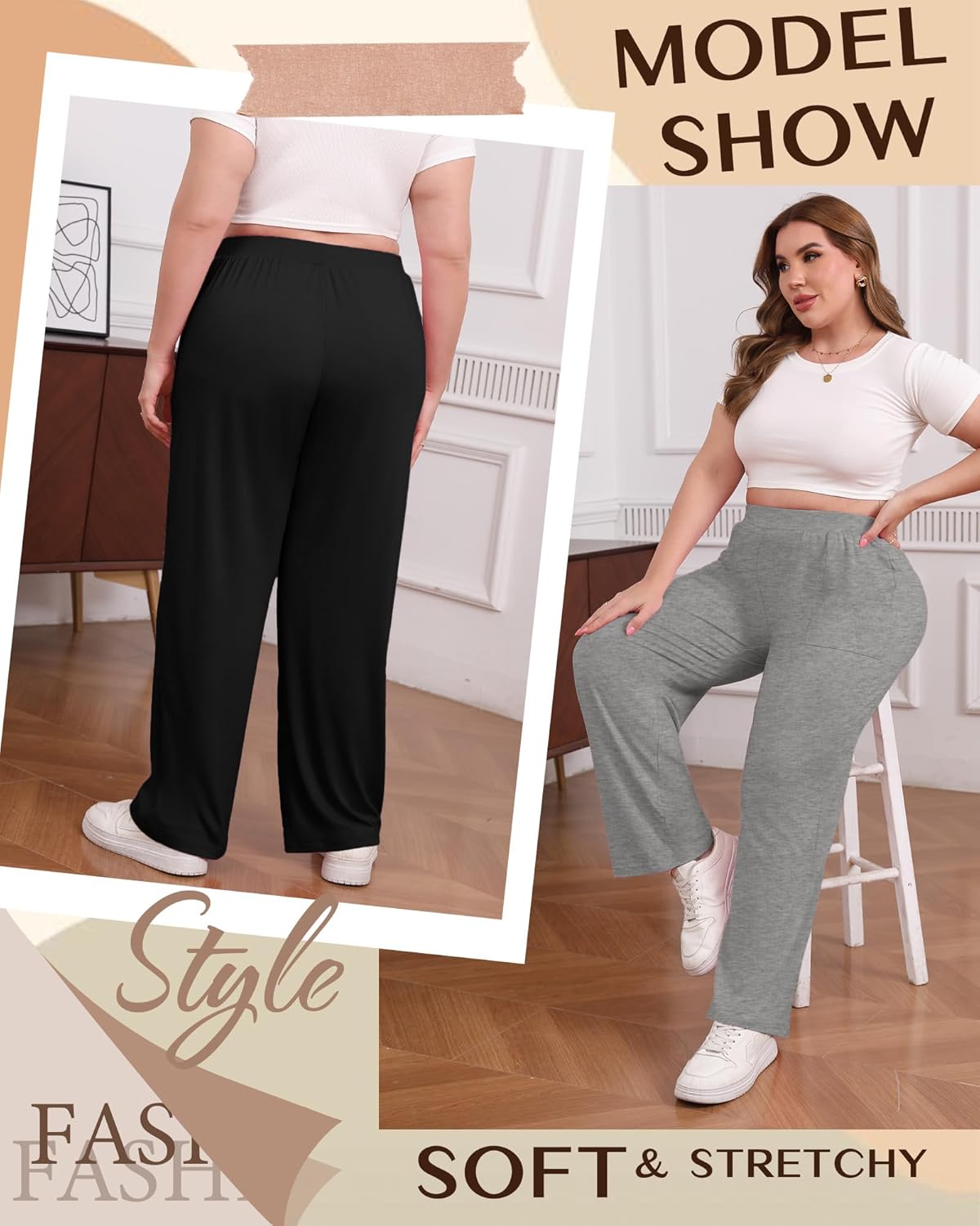 3 Pack Women's Plus Size Lounge Pants Wide Leg Yoga Pajama Palazzo Pants Loose Casual Baggy Sweatpants with Pockets - Image 6
