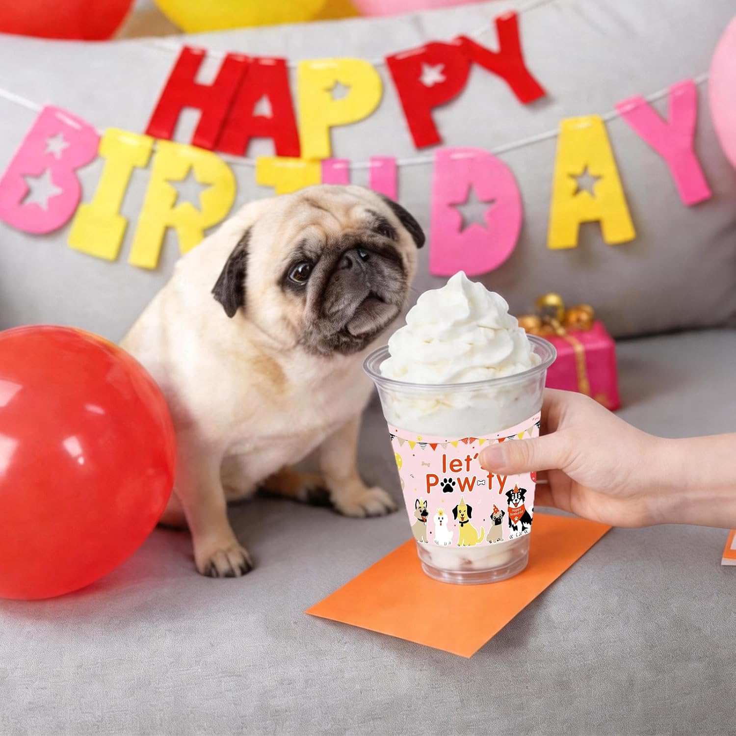 50 PCS Lets Pawty Dog Birthday Plastic Cups,12 OZ Clear Disposable Cold Hot Drinking Cups Beverage Water Container Puppy Dogs Themed Events Party Supplies
