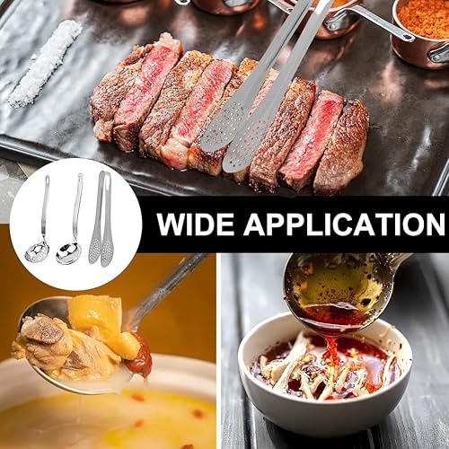 Miniatura 7 de Juego de colador de sopa de olla caliente, cuchara ranurada de acero inoxidable y cucharón de sopa, cucharón de salsa con pinzas para alimentos para
