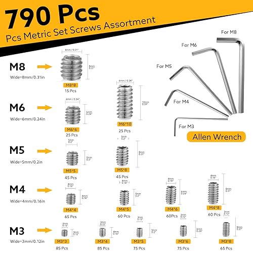 Miniatura 9 de 1317 piezas de 26 tamaños métricos + SAE Juego surtido de tornillos de cabeza hexagonal, juego surtido de tornillos métricos chapados en zinc negro