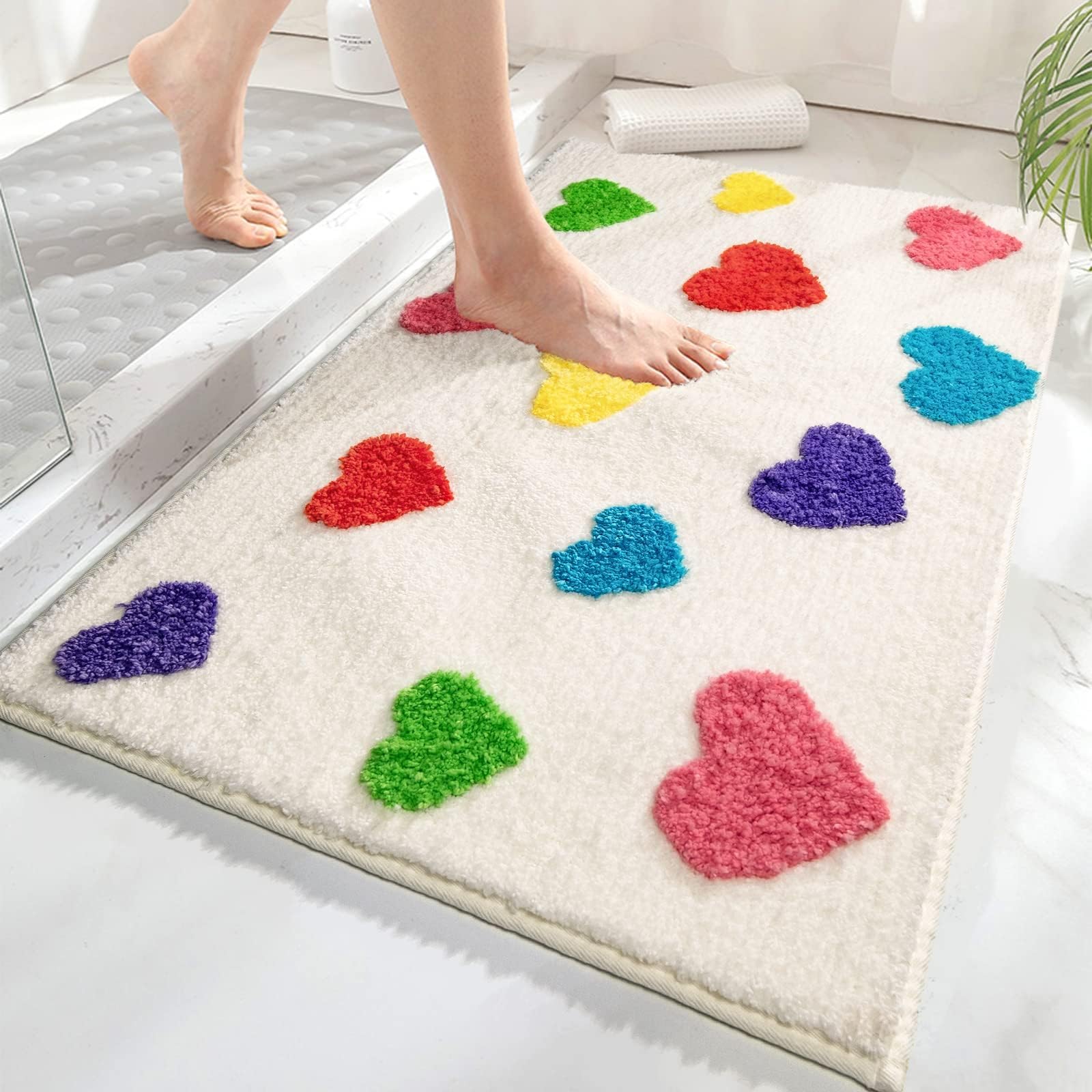 YesRug Valentine's Day Decorations Heart Bathroom Rugs Colorful Cute Bath Mat Funny Bathroom Decor Preppy Valentines Day Heart Rug Non Slip Washable