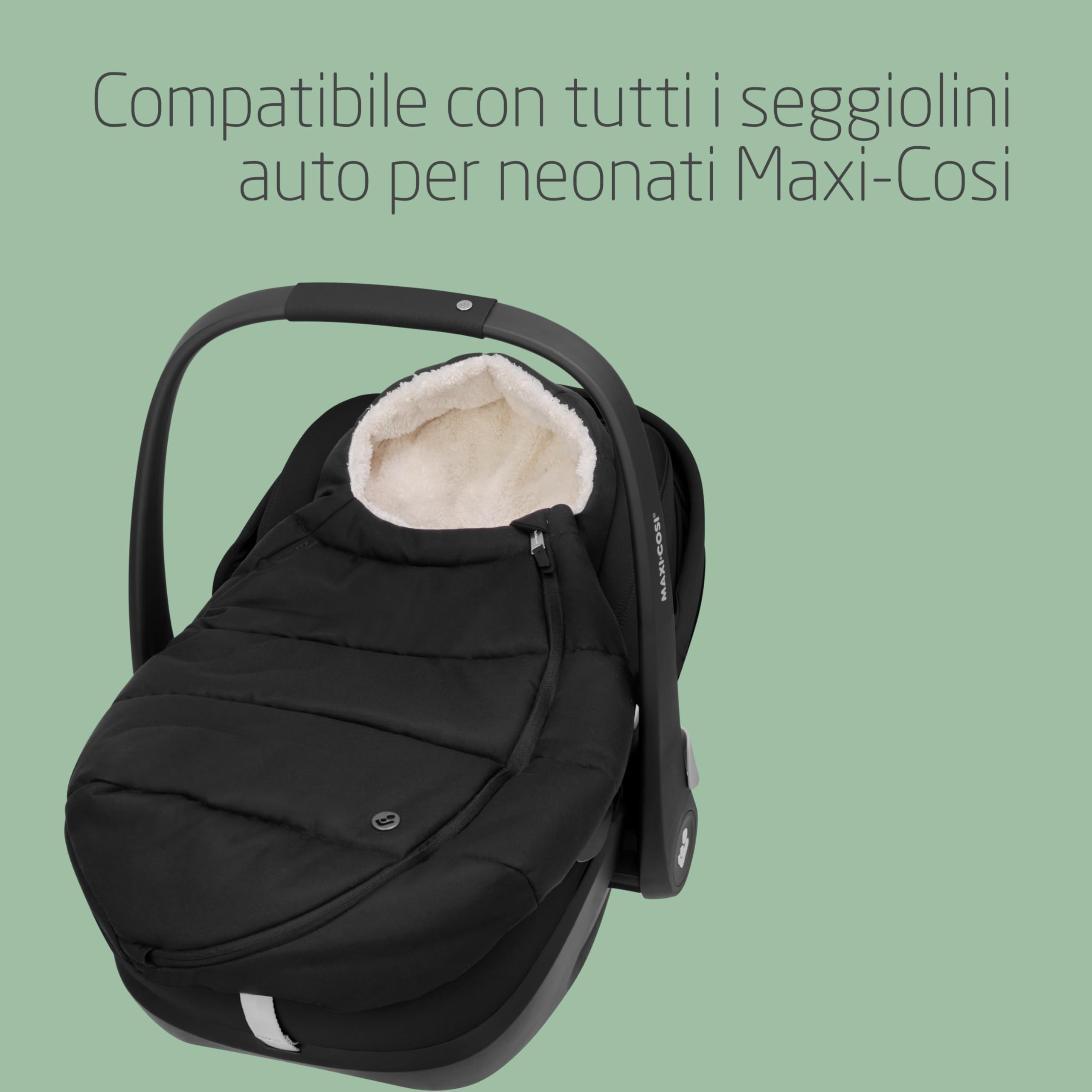 Maxi-Cosi Sacco Invernale Imbottito per Seggiolino Auto Neonato, per Bambini 45-75 cm, Comodo, Pratico e Sicuro, Tessuti Morbidi, Lavabile, Compatibile con Ovetti Maxi-Cosi, Twillic Black