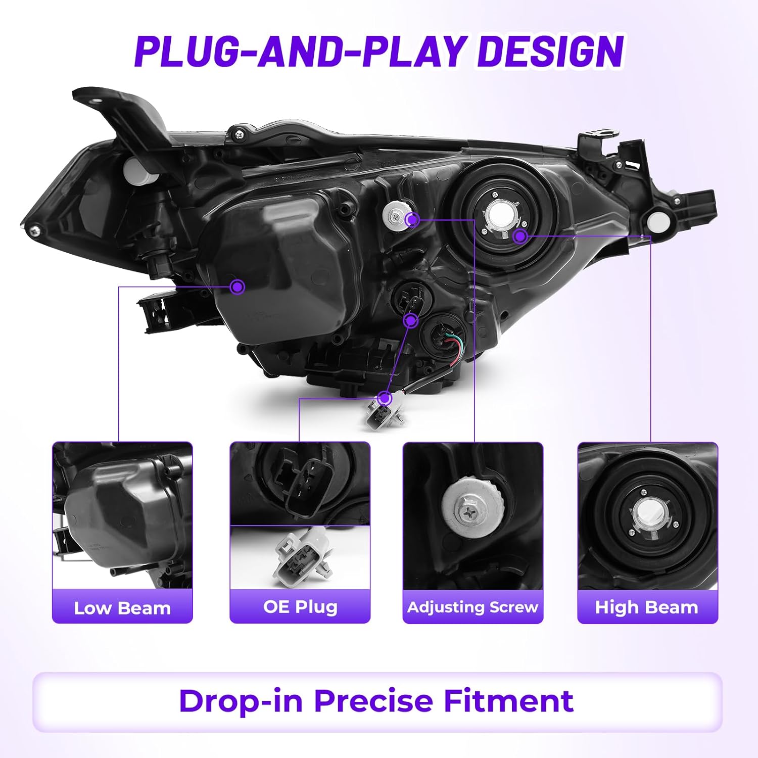 Headlight Compatible with 2014-2016 Toyota Corolla Base/CE/C/LE Eco/LE/L/S Plus/S/Sedan 4-Door LED Headlamps(Driver Side(Left))